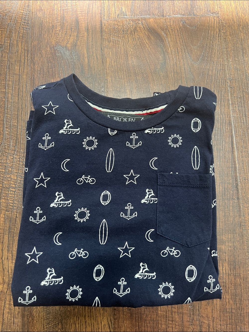Crewneck Pocket Tee with Nautical Icons - Navy